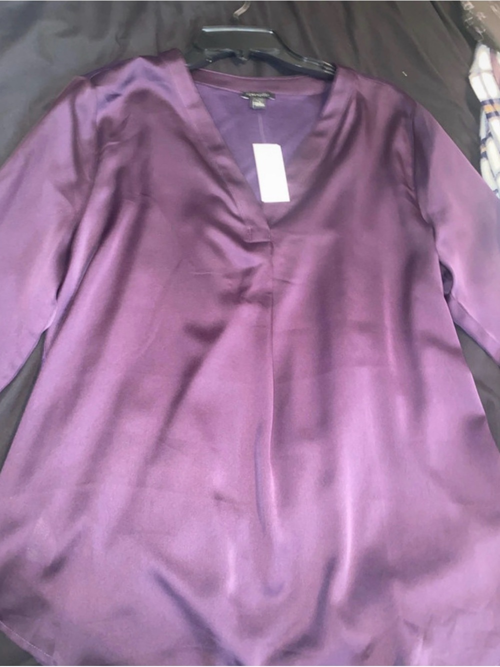 Ann Taylor Purple Satin V-Neck Tunic Top